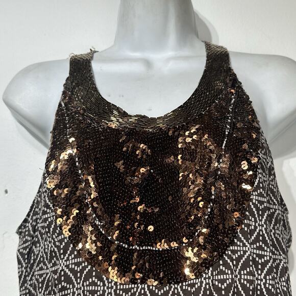 Tory Burch Maxi Dress Size 4 Brown Sleeveless Embellished Bronze Sequins - Picture 12 of 13